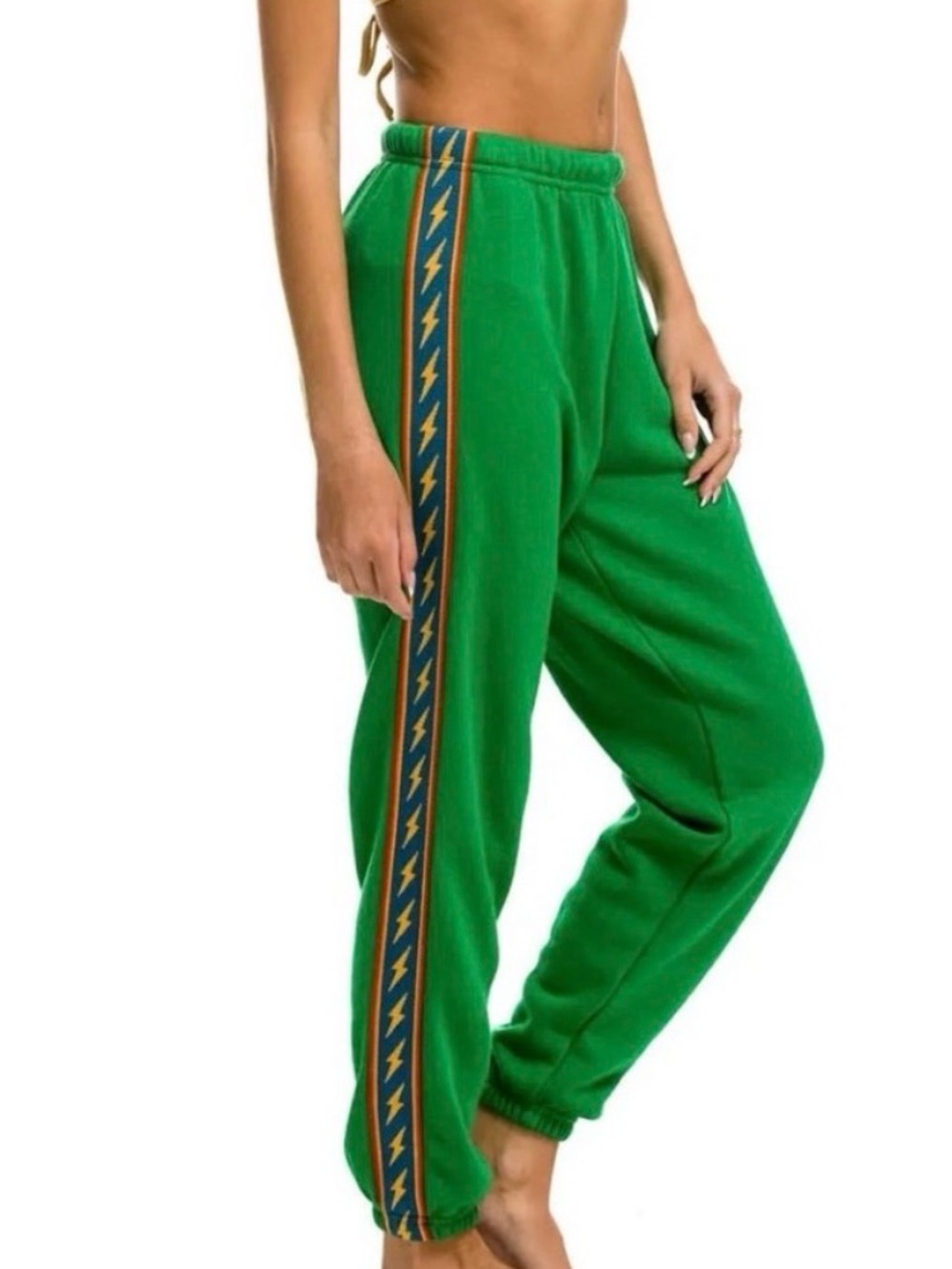 Aviator Nation Green Lightning Side-Stripe Joggers M